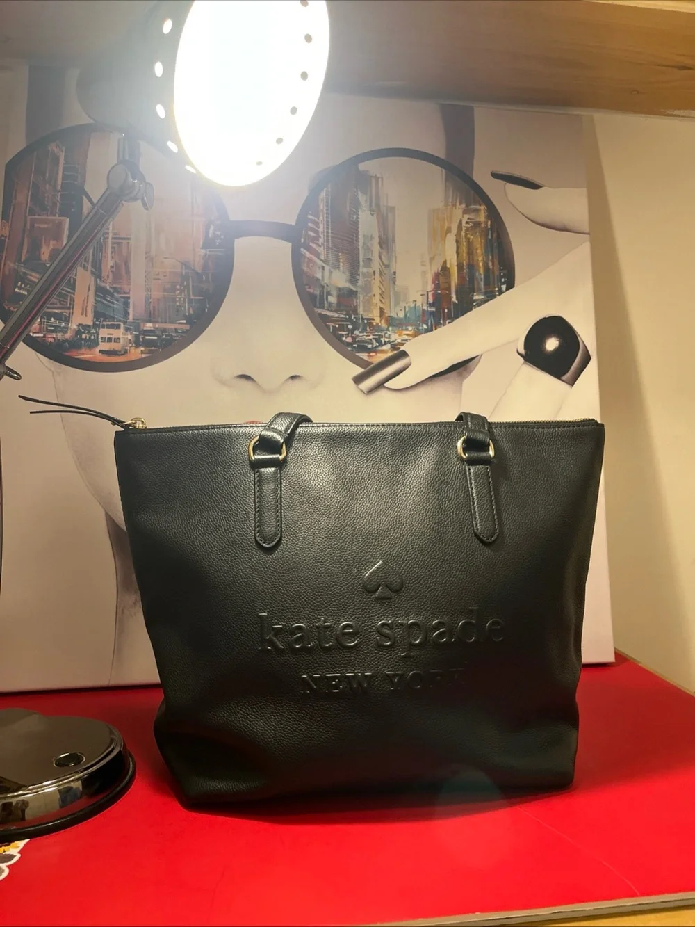 kate spade Black Pebbled Leather Tote with Gold Accent